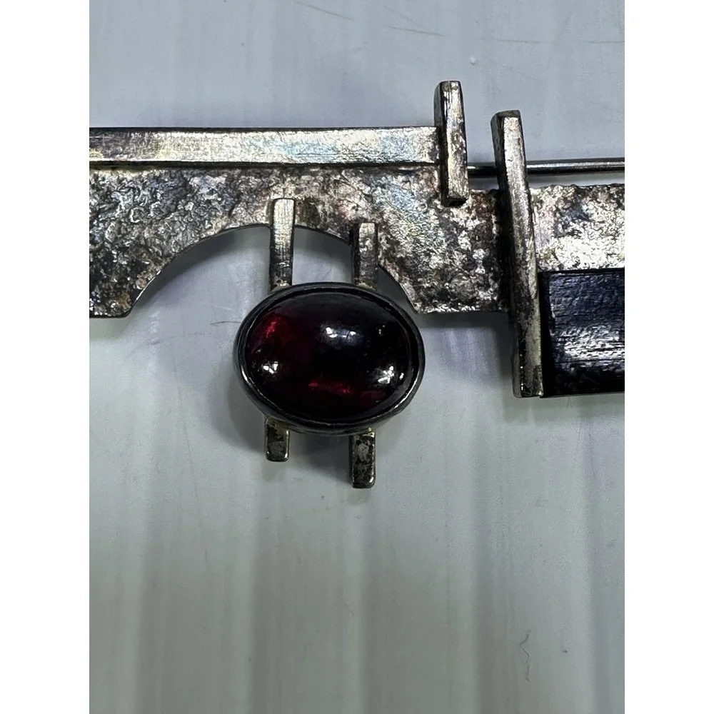 VINTAGE bolz STERLING SILVER BROOCH RED STONE BLACK WOOD MODERNIST